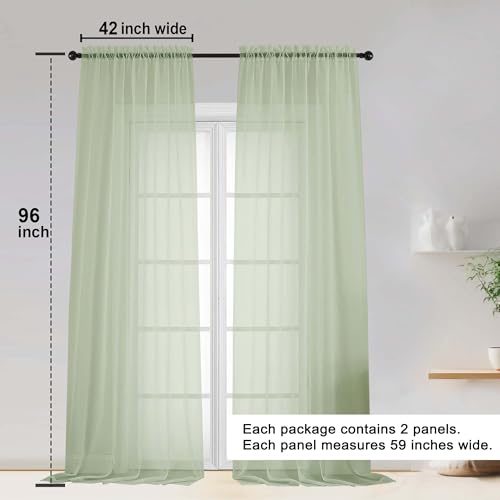 Sheer Curtain 96 Inch Long 2 Panels Set (Light Green / 42"W x 96"L (Pack of 2))
