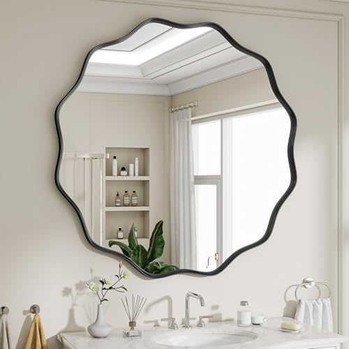 Wavy Round Mirror (Black / 30"L x 30"W)