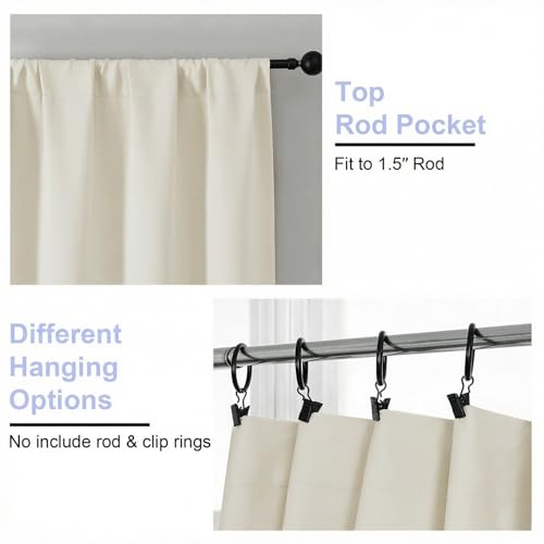 Ava Light Beige Short Light Filtering Curtains for Bedroom 45 Inches Long 2 Panels Set (Light Beige / 40"W x 45"L (Pack of 2))