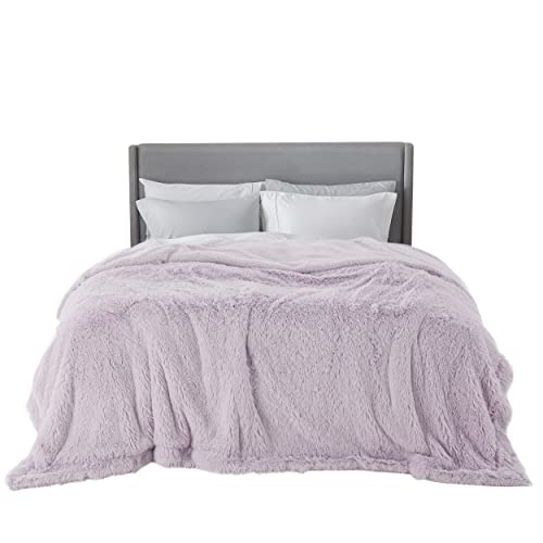 Faux Fur Fluffy Sherpa Fleece Queen Bed Blanket Lavender 90"x90" (09- Lavender / Queen (90" X 90"))