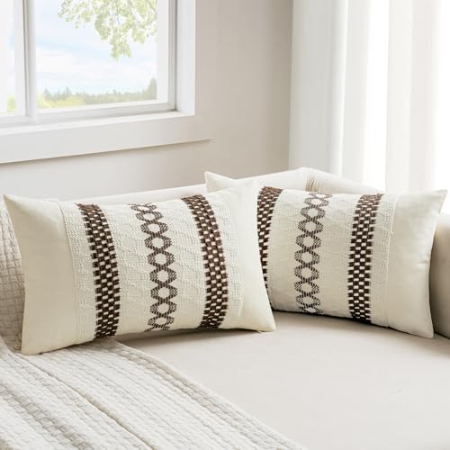 Set of 2 Dark Brown Boho Decorative Lumbar Pillow Covers 12x20 Inch (20" x 12" (Pack of 2) / Dark Brown)