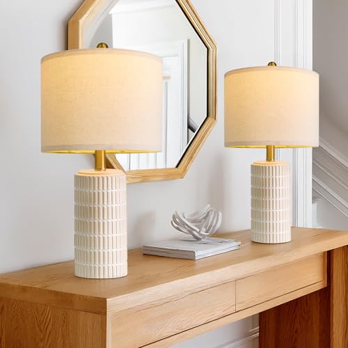 20.75" Small Modern Ceramic Table Lamps Set of 2 for Bedroom (20.75'' Small - Beige and White)