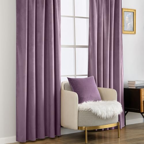 Lavender Velvet Curtains 52x108 inches Luxury Blackout Curtains (Lavender / 52"W x 108"L (Pack of 2))