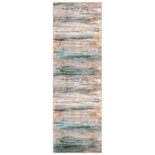 Modern Abstract Kitchen Runner Rug (Green/Turquoise / 2' x 6' (Runner))