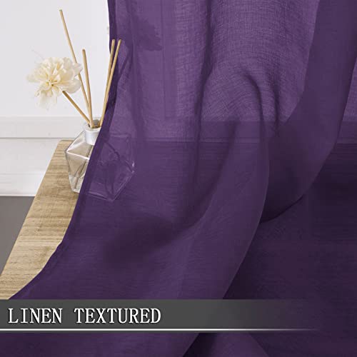 Short Sheer Curtain Living Room Linen Textured Curtains Sheer Light Filtering Voile Rod Pocket Curtain for Bedroom (38"W x 54"L (Pack of 2) / Royal Purple)