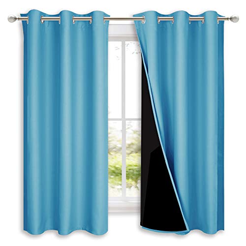 100% Blackout Curtains 45 inches Long (Teal Blue / 42"W x 45"L (Pack of 2))