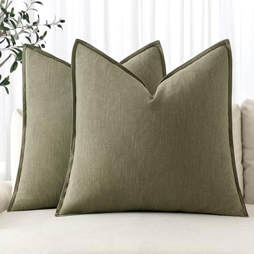 Decorative Linen Pillow Covers 20x20 Inch Light Olive Green (Light Olive Green / 20" x 20" (Pack of 2))