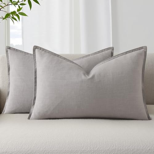 Fall Light Grey Linen Throw Pillow Covers 12x20 Set of 2 (Light Grey / 20" x 12" (Pack of 2))
