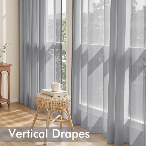 Dark Grey Sheer Curtains 63 Inches Long 4 Panels 42 x 63 Inches (42"W x 63"L (Pack of 4) / Dark Grey)
