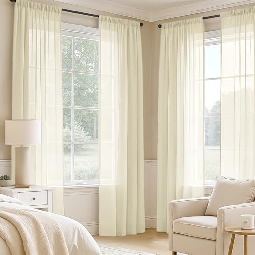 Light Cream Sheer Curtains 102 Inches Long 4 Panels 42 x 102 Inches (42"W x 102"L (Pack of 4) / Light Cream)