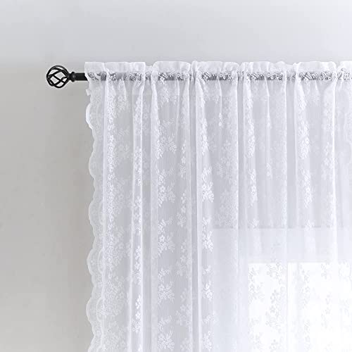 Vintage Lace Curtains 72 Inches Long (Bright White / 52"W x 72"L (Pack of 2))