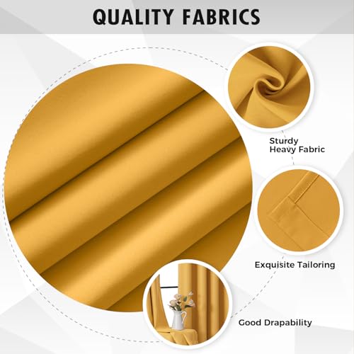 Yellow Blackout Bedroom Curtains Drapes 96 Inch Long 52"x96" (Yellow / 52"W x 96"L (Pack of 2))