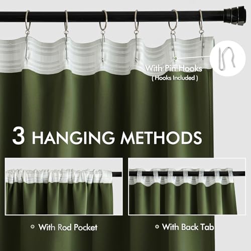 Olive Green Back Tab Blackout Curtains 52x120 Inch Long 2 Panels Set (Olive Green / 52"W x 120"L (Pack of 2))
