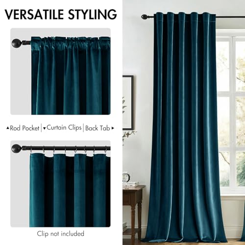 Peacock Blue Velvet Curtains 52x96 inches 2 Panels Blackout Curtains (Peacock Blue / 52"W x 96"L (Pack of 2))