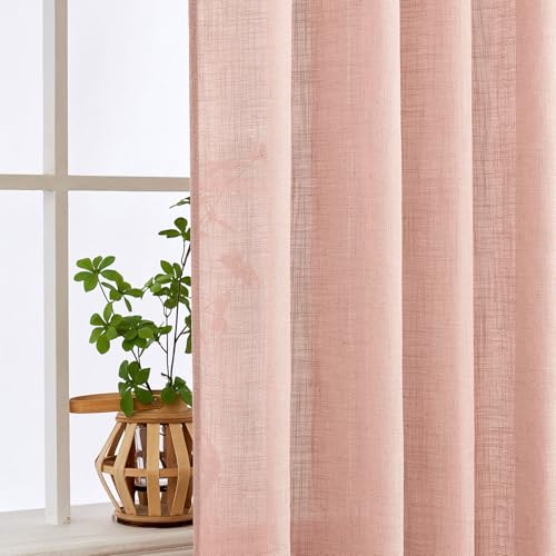 Blush Pink Linen Curtains 52x84 Inch Length 2 Panels for Bedroom (52"W x 84"L (Pack of 2) / Blush Pink)