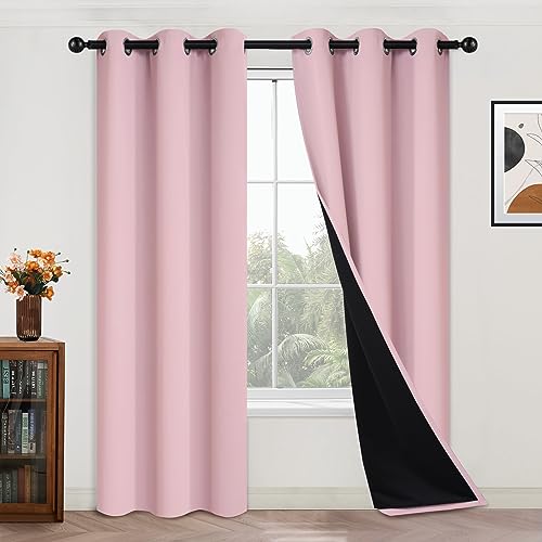 Pink 100% Blackout Curtains 84 Inches Long for Bedroom 42" Wide (42"W x 84"L (Pack of 2) / Pink)