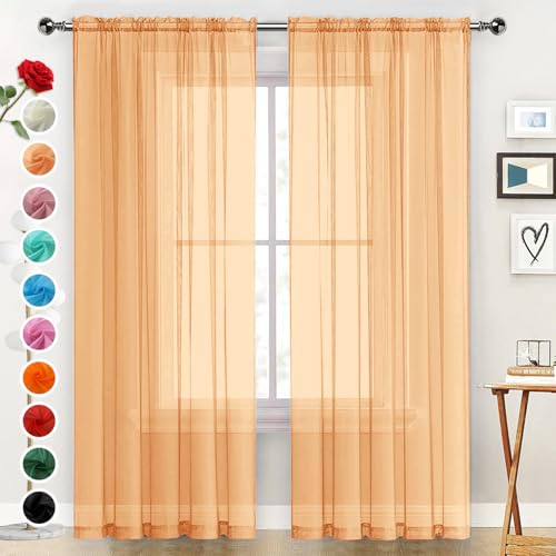 Basic Rod Pocket Sheer Voile Window Curtain Panels White 1 Pair 2 Panels 60 Width 72 Inch Long for Kitchen Bedroom Children Living Room Yard（Beige (Beige / 60"W x 72"L (Pack of 2))