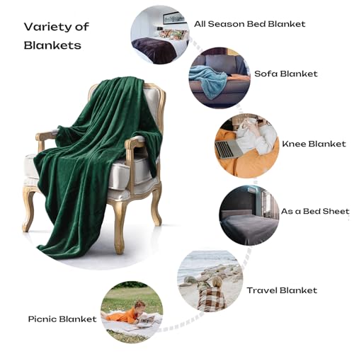 Forest Green Fleece Plush Throw Blanket 90"x90"for Couch Fuzzy Cozy Flannel (Green / Queen(90"×90"))
