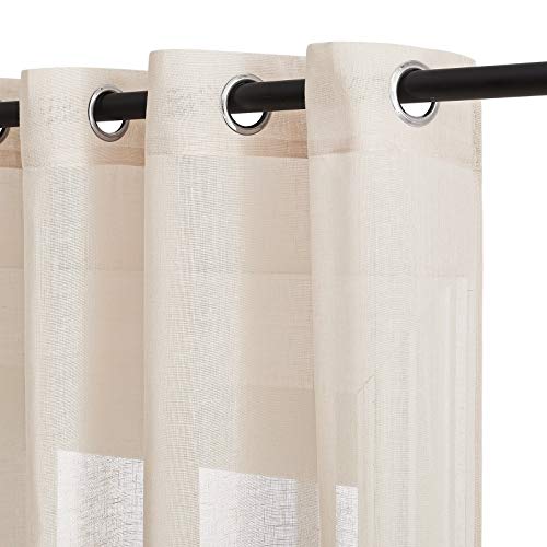 90 inch Beige Curtains Linen Sheer Faux Flax Window Drapes (52"W x 90"L (Pack of 2) / Beige)