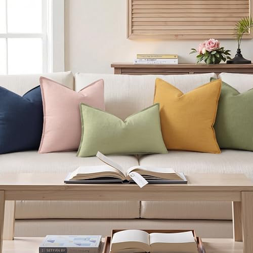 Fall Sage Green Linen Throw Pillow Covers 12x20 Set of 2 (Sage Green / 20" x 12" (Pack of 2))
