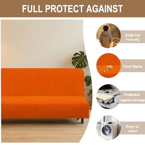 Stretch Futon Cover Armless Bed Slipcover (Orange / Futon)