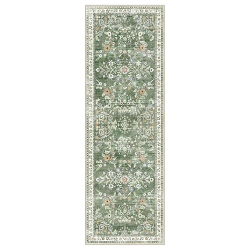 2x6 Washable Hallway Runner Rug Non Slip Floral Carpet (Green / 2' x 6')