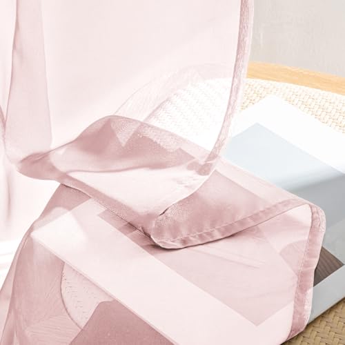 Blush Pink Sheer Curtains 90 Inches Long 4 Panels 42 x 90 Inches (42"W x 90"L (Pack of 4) / Blush Pink)