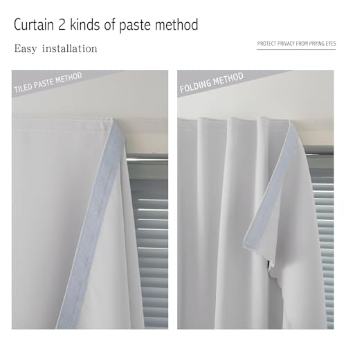 Blackout Curtains for Bedroom Sticky Curtain Blackout Window Cover Self Adhesive Curtains Rod No Drillng (47"W x 96"L (Pack of 1) / Light Grey)