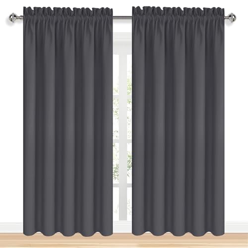 Wide Blackout Curtains for Bedroom 70 x 84 Inch Long Dark Grey (Dark Grey / 70"W x 84"L (Pack of 2))
