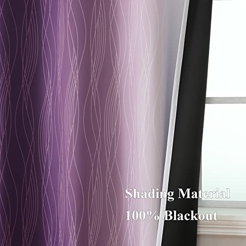 Purple and Greyish White Ombre Blackout Curtains for Bedroom 63 Inches Long (Purple and Greyish White / 52"W x 63"L (Pack of 2))