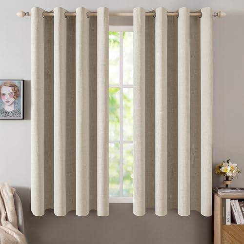 100% Blackout Linen Curtains for Bedroom 52x45 Inches Stone (Stone / 52"W x 45"L (Pack of 2))