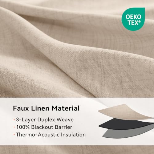 100% Blackout Linen Curtains 72 Inch Long 2 Panels Set (Burl | Oatmeal / 50"W x 72"L (Pack of 2))