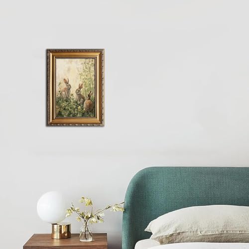 Gold Framed Wall Art for Home Decor (12"L x 16"W / Rabbits in Spring)