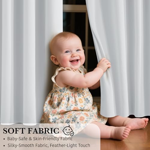 Short White 100% Blackout Curtains for Small Window (100% Blackout - White / 52"W x 36"L (Pack of 2))
