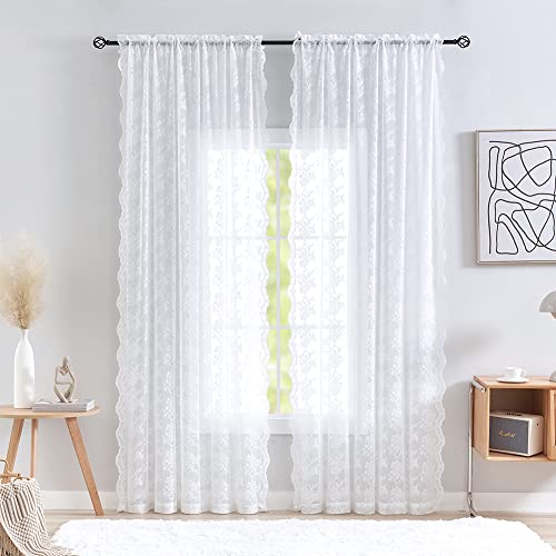 Vintage Lace Curtains 84 Inches Long 2 Panels (Bright White / 52"W x 84"L (Pack of 2))