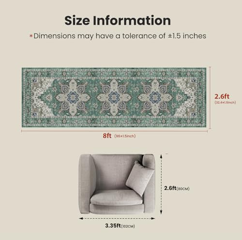 Amada 2'6"x8' Washable Runner Rug for Hallway (2'6" x 8' (Runner) / Dark/Green)