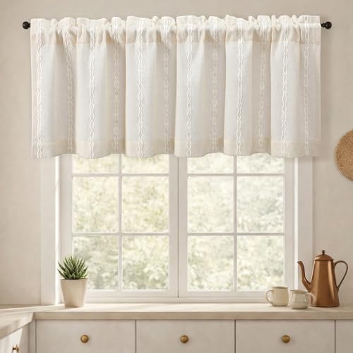 Boho Kitchen Valance for Windows (Light Beige / 52"W x 18"L (Pack of 1))