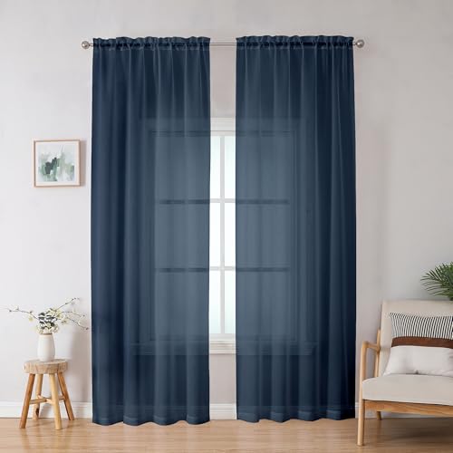 Blue Sheer Curtains (Navy Blue / 42"W x 78"L (Pack of 2))
