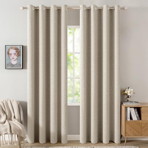 100% Blackout Linen Curtains for Bedroom 52x108 Inches Stone (Stone / 52"W x 108"L (Pack of 2))