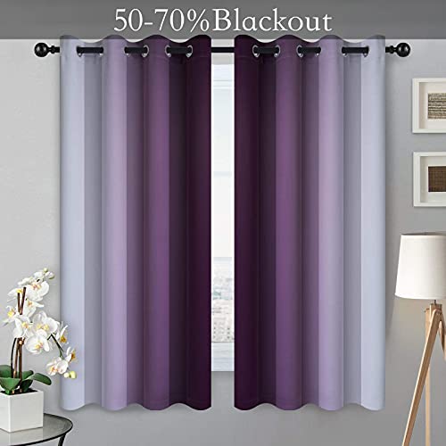 Ombre Purple to Grey White Curtains for Living Room 52Wx63L (52"W x 63"L (Pack of 2) / Purple)