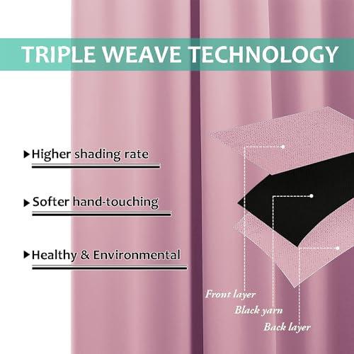100% Blackout Curtains with Black Liners (Crystal Pink / 55"W x 68"L (Pack of 2))