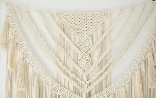 Macrame Wall Hanging Small Yarn Wall Art Ivory Boho Decor 31"Wx39"L (Ivory1)
