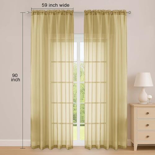 Gold Sheer Curtain 90 Inches Long 2 Panels Set (Gold / 59"W x 90"L (Pack of 2))