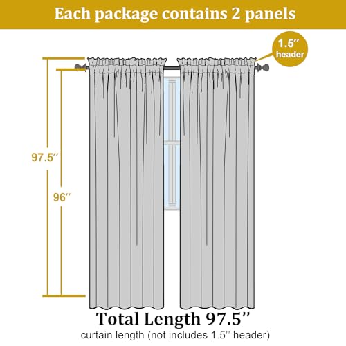 Lemon Sheer Curtains for Bedroom Living Room 96 Inches Long 2 Panels Set (Lemon Yellow / 42"W x 96"L (Pack of 2))