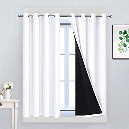 Pure White 100% Blackout Curtains 45 Inches Long 52" Wide 2 Panel (52"W x 45"L (Pack of 2) / Pure White)
