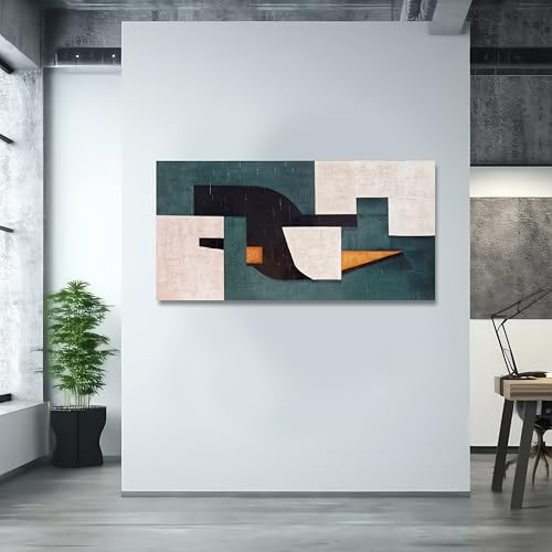 Abstract Wall Art Aesthetic Boho Wall Decor Neutral Abstract Wall Art Blue (48"L x 24"W / Green, white, black)