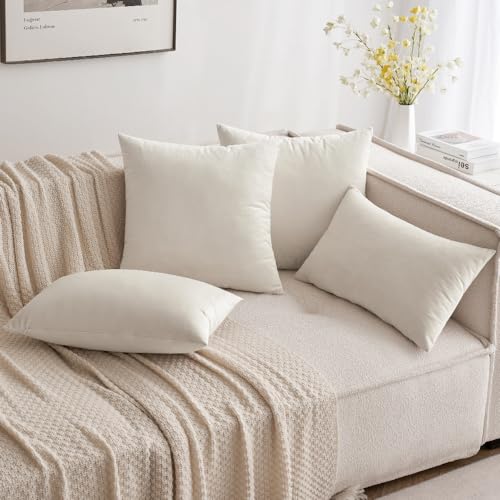 12x20 Inch Lumbar Velvet Throw Pillow Covers Cream White (20" x 12" (Pack of 2) / Cream White)