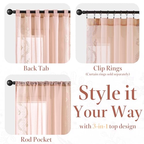 Floral Sheer Curtains (S | Pink / 50"W x 63"L (Pack of 2))