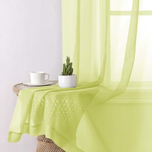 Lemon Sheer Curtains for Living Room 54 Inch Length 2 Pcs (Lemon / 42"W x 54"L (Pack of 2))
