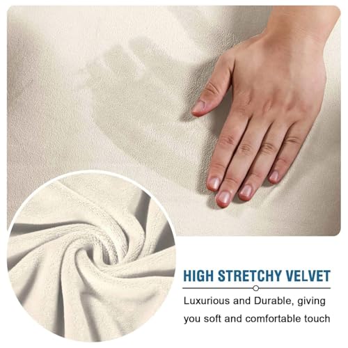 Real Velvet Plush 3 Piece Stretch Sofa Covers Couch Covers for 2 Cushion Couch Loveseat Covers Width Up to 72 Inch Feature Thick Soft Stay in Place (2 Cushion Loveseat / Ivory)